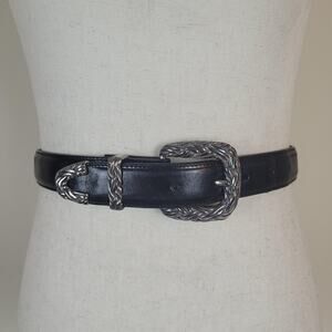 Vintage Brighton Onyx Belt 30 Black Leather Western Braided Cowgirl Rodeo Boho